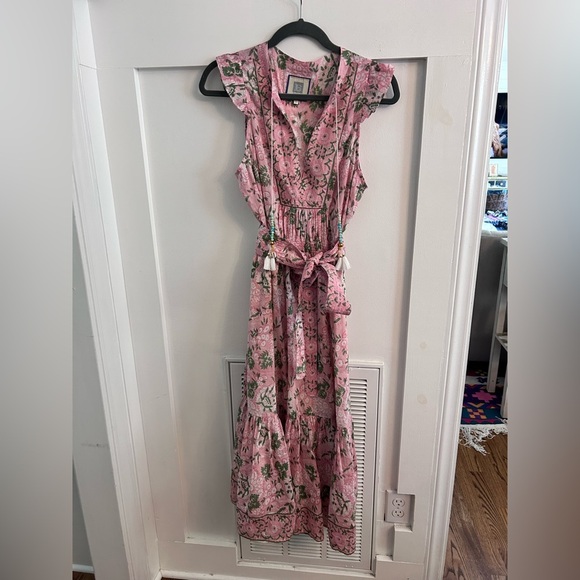 Bell by Alicia bell Lola midi floral pink dress shell tassel size large - Picture 2 of 7